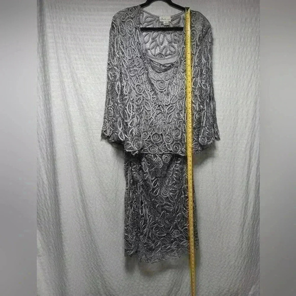 SOULMATES Hand Crochet 3/4 Bell Sleeve 3pc Evening gown. Silver with beading. XL - Picture 5 of 16